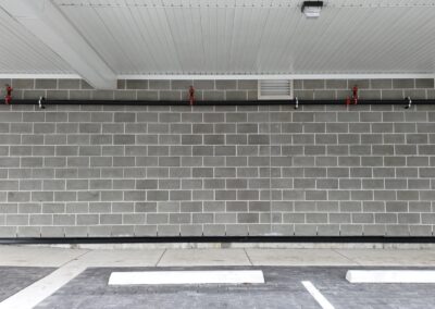 Completed commercial CMU block and brick veneer masonry at 2120 Quadra Street, Victoria, BC – project by Orca Masonry