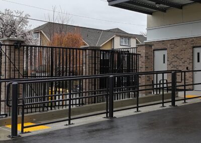 Completed commercial CMU block and brick veneer masonry at 2120 Quadra Street, Victoria, BC – project by Orca Masonry